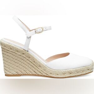 Stuart Weitzman mykonos canvas wedge Espadrilles white closed toes sandals Sz 10